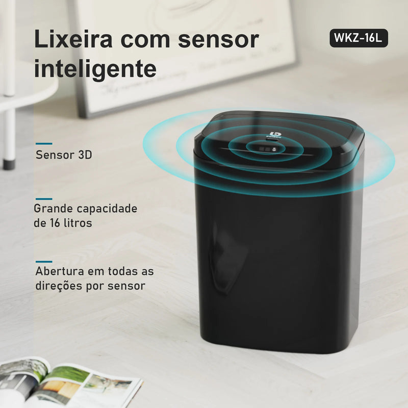 Lixeira Automatica com Sensor, Lixeira Inteligente com Sensor Infravermelho, Lixeira sem Contato para Sala de Estar, Cozinha, Banheiro, Escritório, Quarto, Locais Comerciais, 12L, Preto